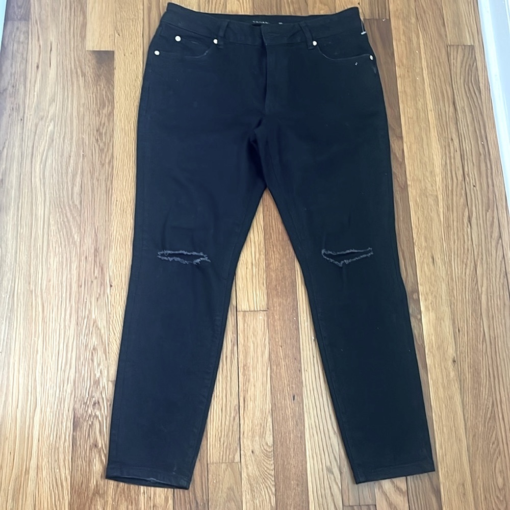 Tahari Kelly Mid-Rise Skinny Distressed Black Jeans